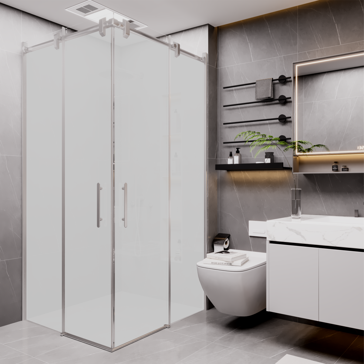 PANEWA 6 MM BORU SİSTEM NOVA BUZLU KÖŞE GİRİŞLİ DUŞAKABİN H:190 100x100 - Parlak