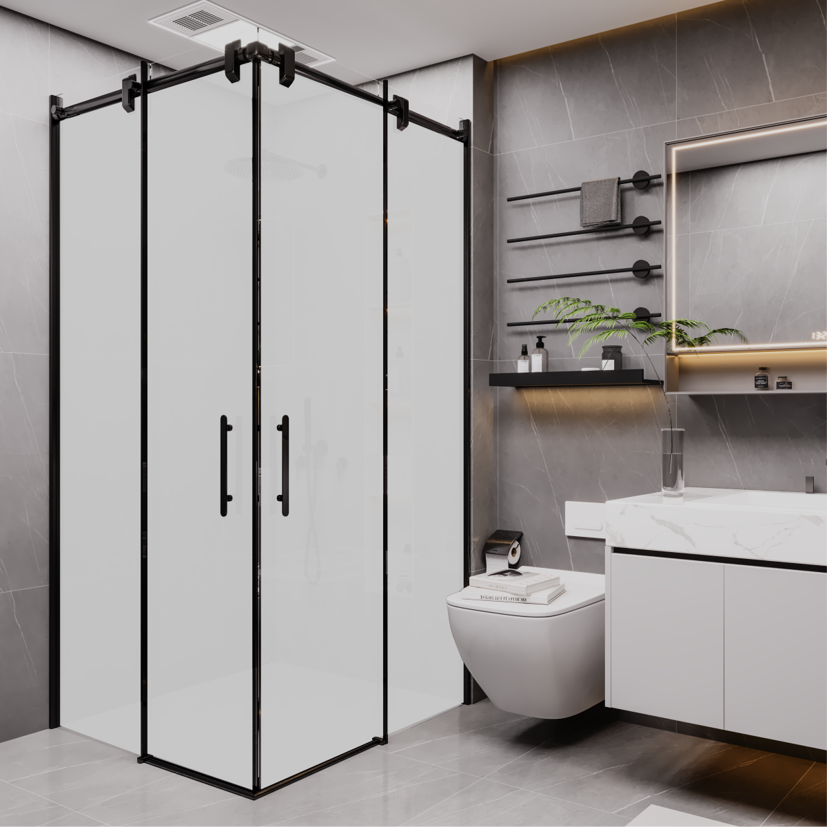 PANEWA 6 MM BORU SİSTEM NOVA BUZLU KÖŞE GİRİŞLİ DUŞAKABİN H:190 90x90 - Rose