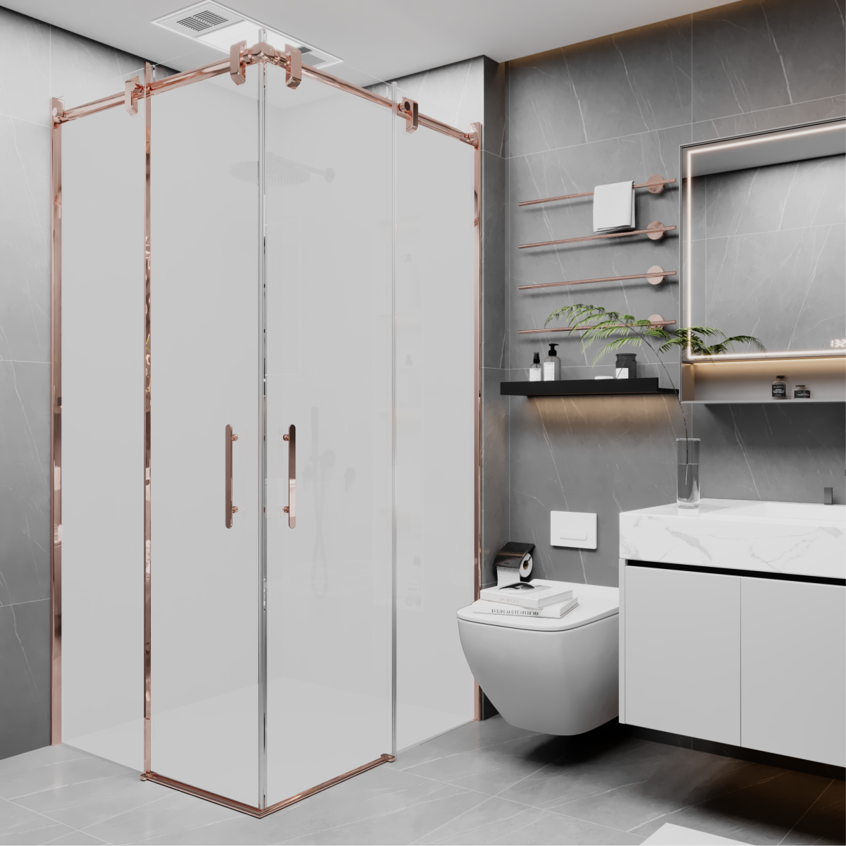 PANEWA 6 MM BORU SİSTEM NOVA BUZLU KÖŞE GİRİŞLİ DUŞAKABİN H:190 120x120 - Rose