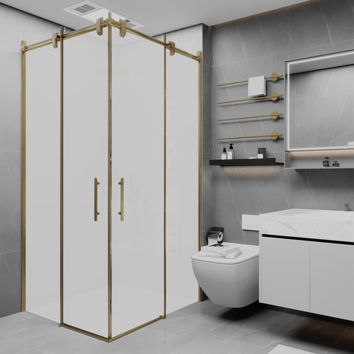 PANEWA 6 MM BORU SİSTEM NOVA BUZLU KÖŞE GİRİŞLİ DUŞAKABİN H:190 90x90 - Gold