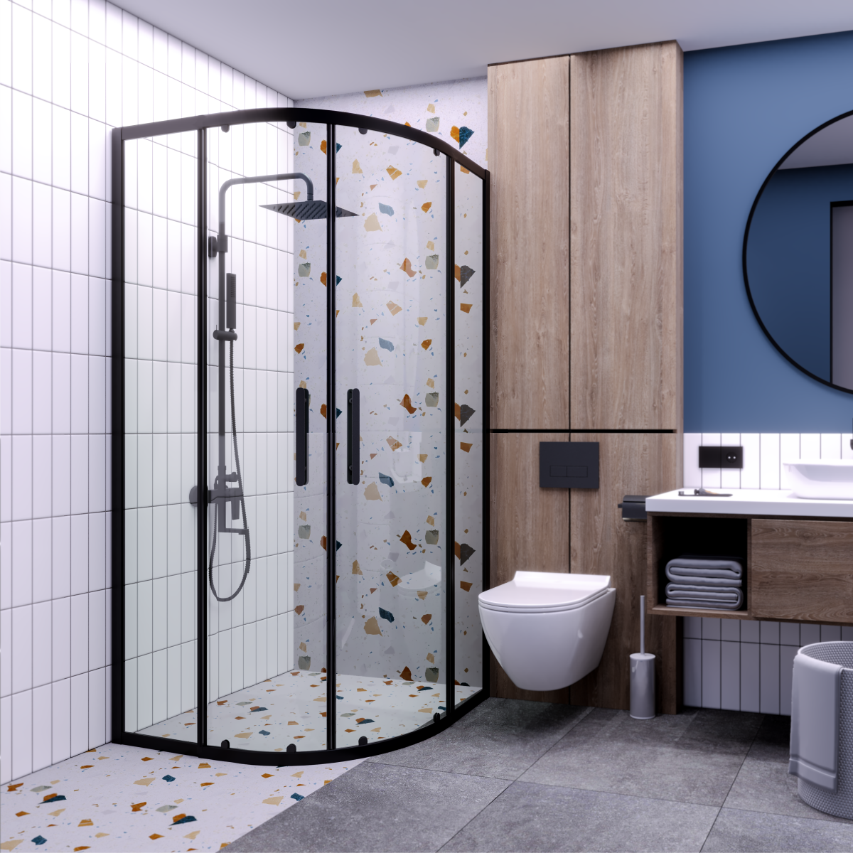 PANEWA 6 MM PRATİCO ŞEFFAF OVAL DUŞAKABİN H:180 Siyah - 100x100