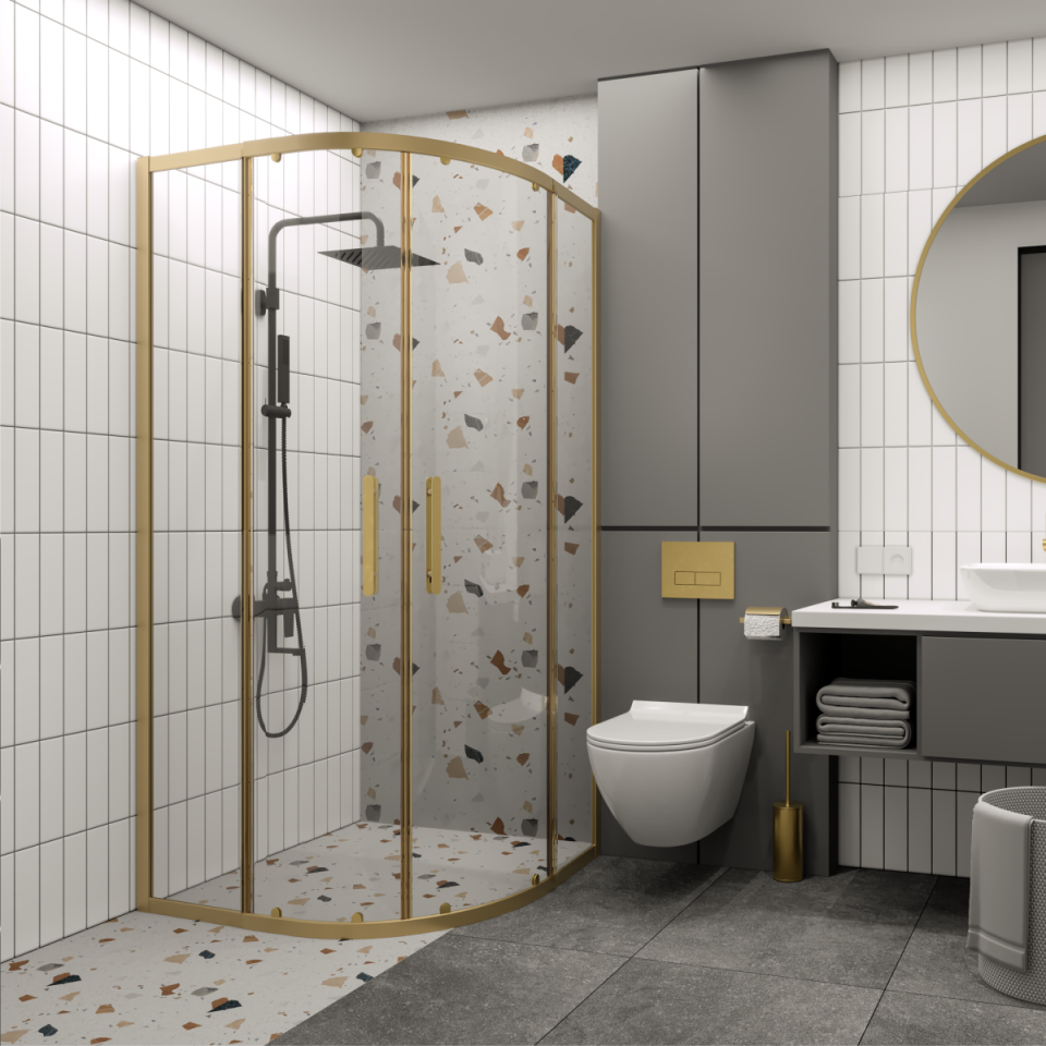 PANEWA 6 MM PRATİCO ŞEFFAF OVAL DUŞAKABİN H:180 Gold - 100x100