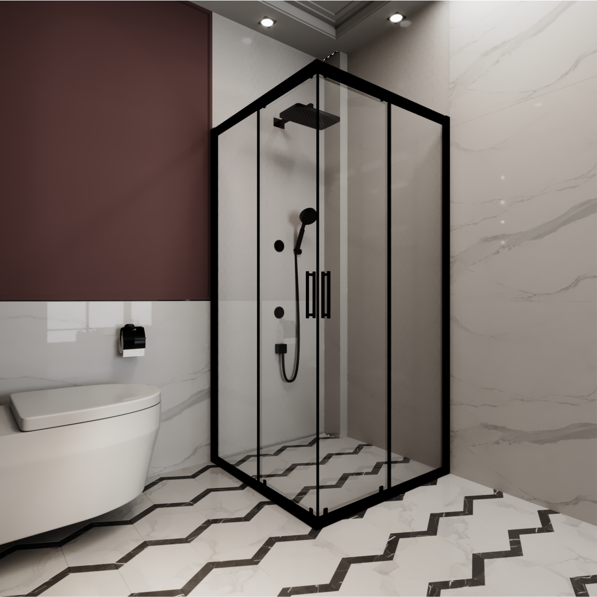 PANEWA 6 MM MERKÜR ŞEFFAF KÖŞE GİRİŞLİ DUŞAKABİN H:190 120x120 - Siyah