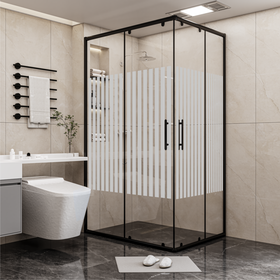 PANEWA 6 MM SÜPERLÜKS PNW81 KUMLAMA DESENLİ KÖŞE GİRİŞLİ DUŞAKABİN H:190 100x100 - Siyah