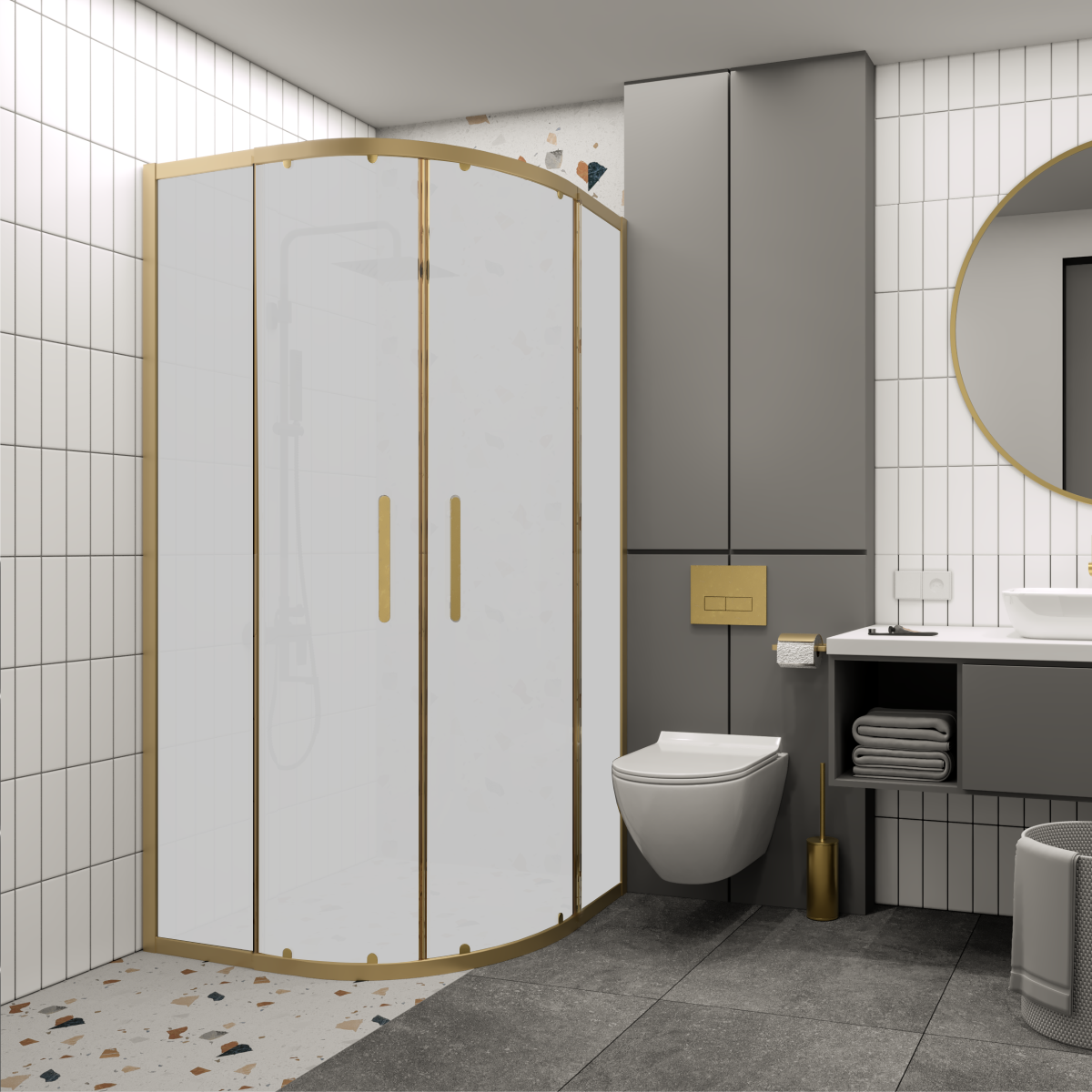 PANEWA 6 MM PRATİCO BUZLU OVAL DUŞAKABİN H:180 120x120 - Gold
