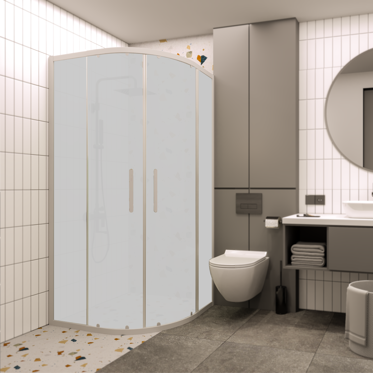 PANEWA 6 MM PRATİCO BUZLU OVAL DUŞAKABİN H:180 120x120 - Beyaz
