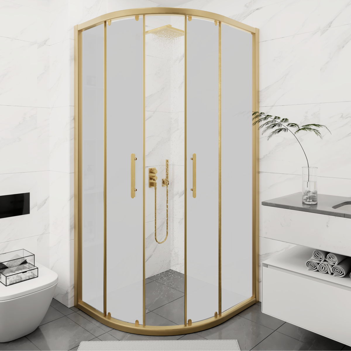 PANEWA 6 MM SÜPERLÜKS BUZLU OVAL DUŞAKABİN H:190 100x100 - Gold