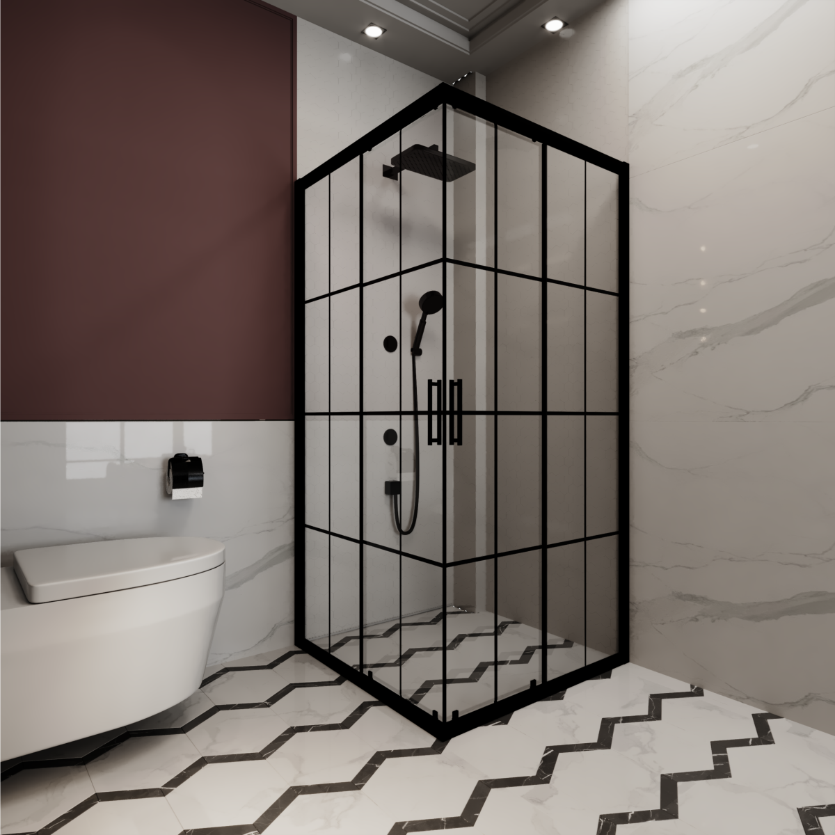 PANEWA 6 MM MERKÜR KAROLAJLI ŞEFFAF KÖŞE GİRİŞLİ DUŞAKABİN H:190 100x100 - Siyah