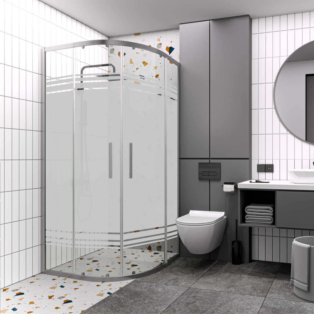 PANEWA 6 MM PRATİCO PNW28 KUMLAMA DESENLİ OVAL DUŞAKABİN H:180 90x90 - Parlak