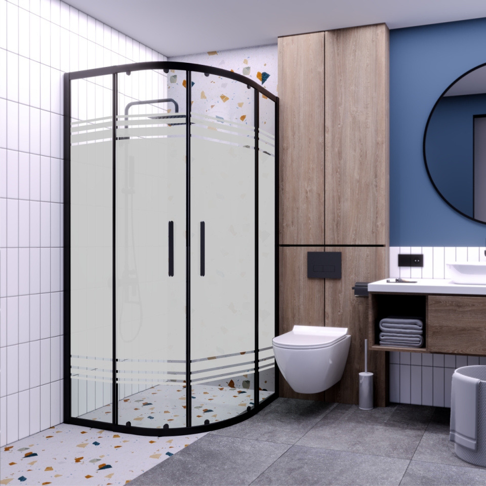 PANEWA 6 MM PRATİCO PNW28 KUMLAMA DESENLİ OVAL DUŞAKABİN H:180 90x90 - Siyah