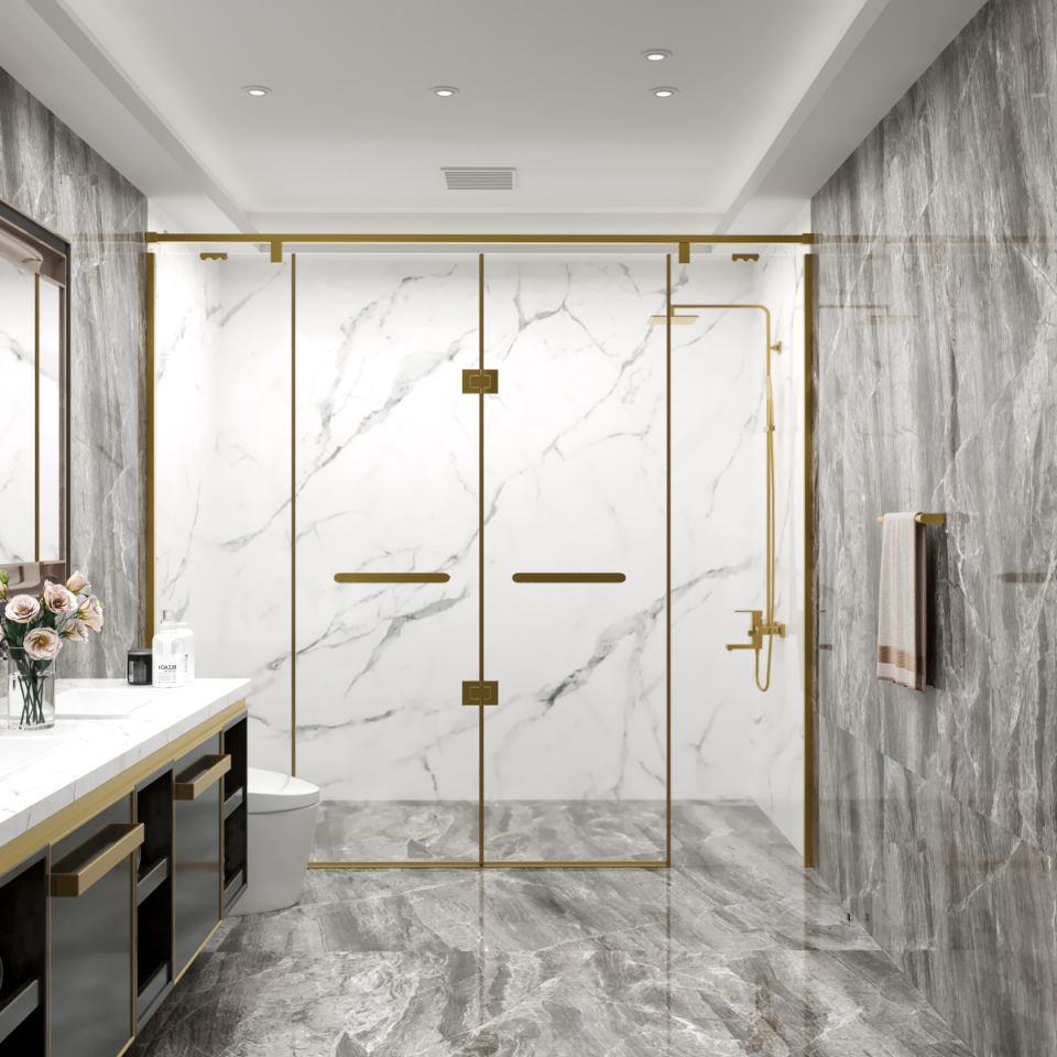 PANEWA 6 MM MENTEŞELİ PARADUŞ SİSTEM KAPI GİRİŞ 2  SABİT 2 ÇALIŞIR DUŞAKABİN H:200 200-209 ARASI - Gold