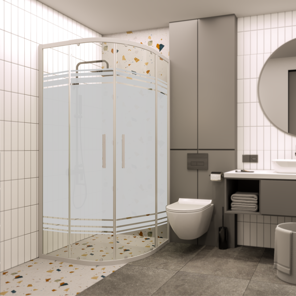 PANEWA 6 MM PRATİCO PNW28 KUMLAMA DESENLİ OVAL DUŞAKABİN H:180 100x100 - Beyaz