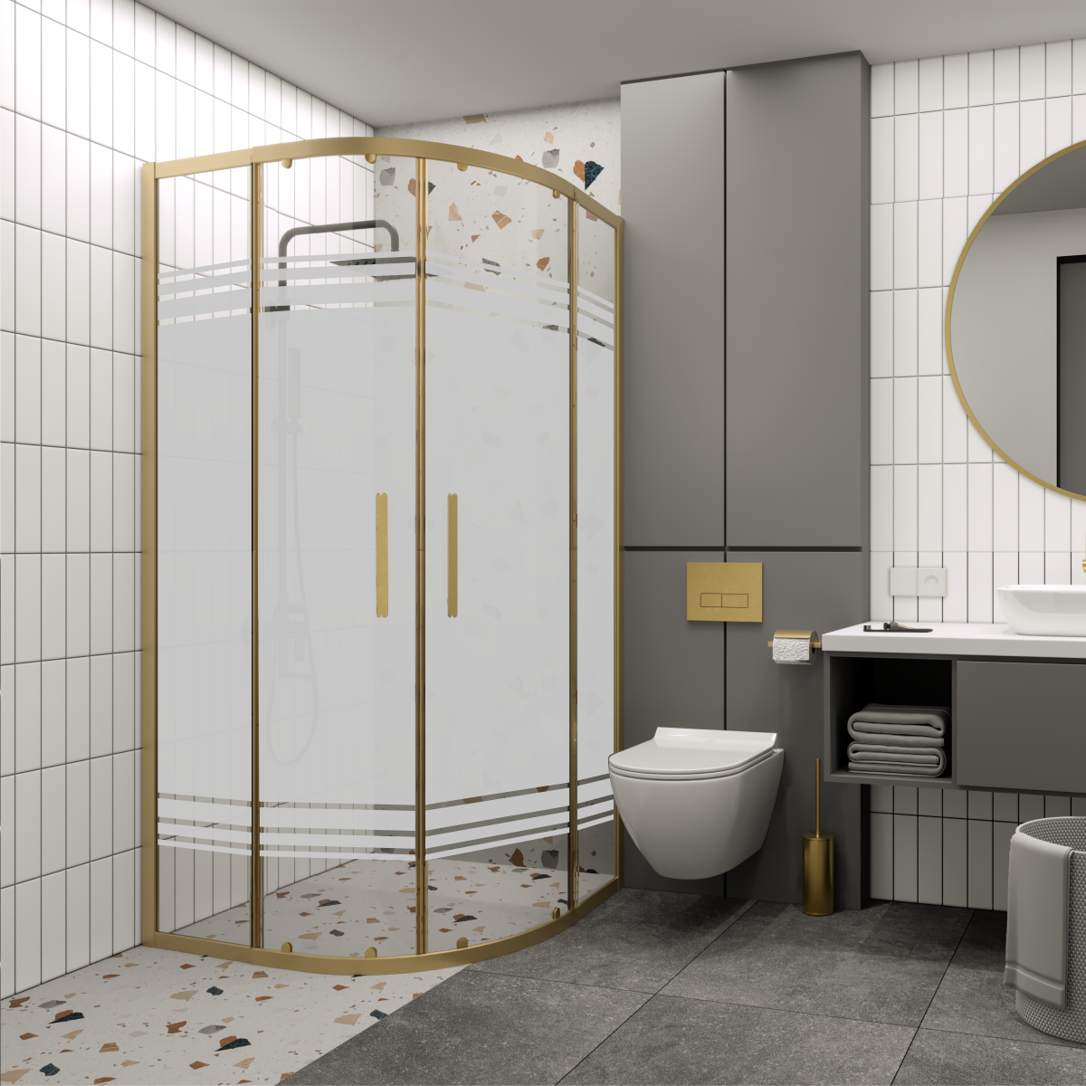 PANEWA 6 MM PRATİCO PNW28 KUMLAMA DESENLİ OVAL DUŞAKABİN H:180 120x120 - Gold