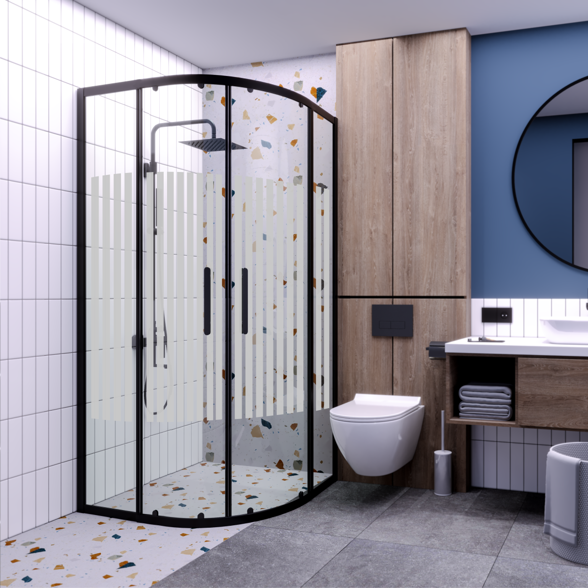 PANEWA 6 MM PRATİCO PNW81 KUMLAMA DESENLİ OVAL DUŞAKABİN H:180 90x90 - Siyah