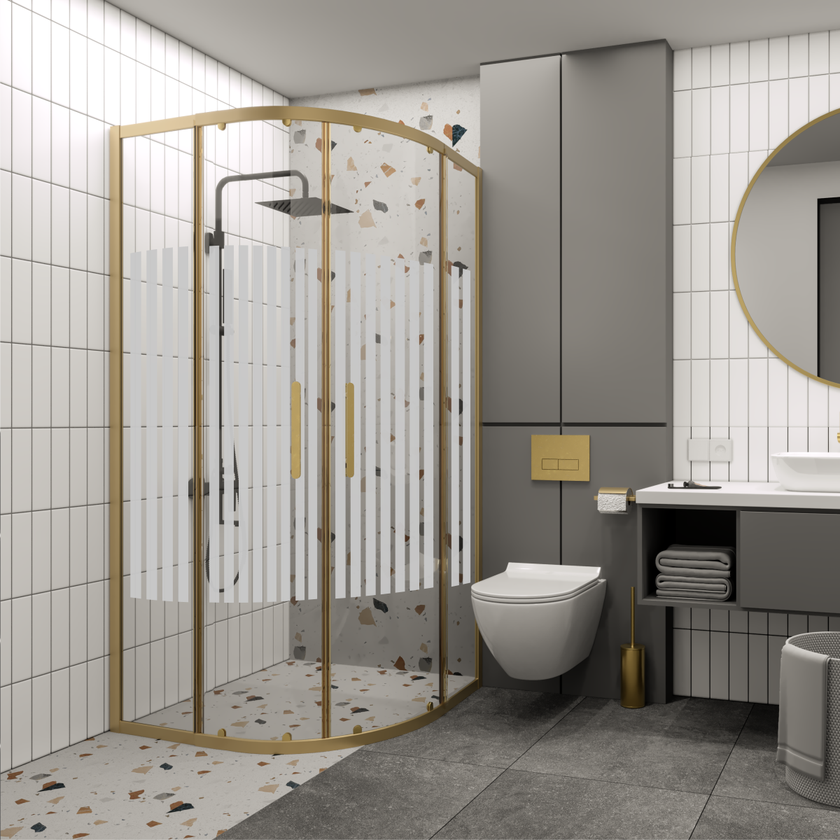 PANEWA 6 MM PRATİCO PNW81 KUMLAMA DESENLİ OVAL DUŞAKABİN H:180 90x90 - Gold