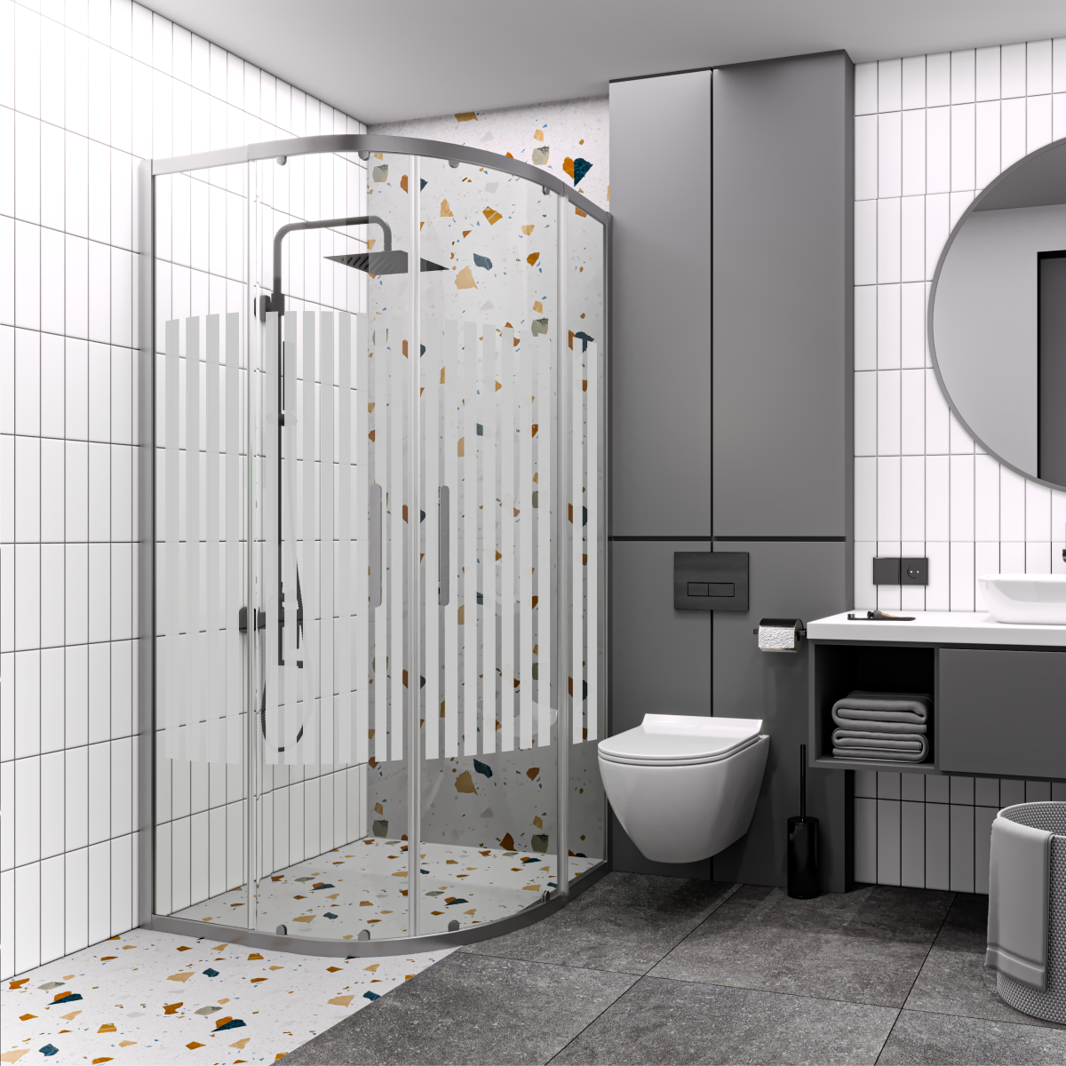 PANEWA 6 MM PRATİCO PNW81 KUMLAMA DESENLİ OVAL DUŞAKABİN H:180 120x120 - Parlak
