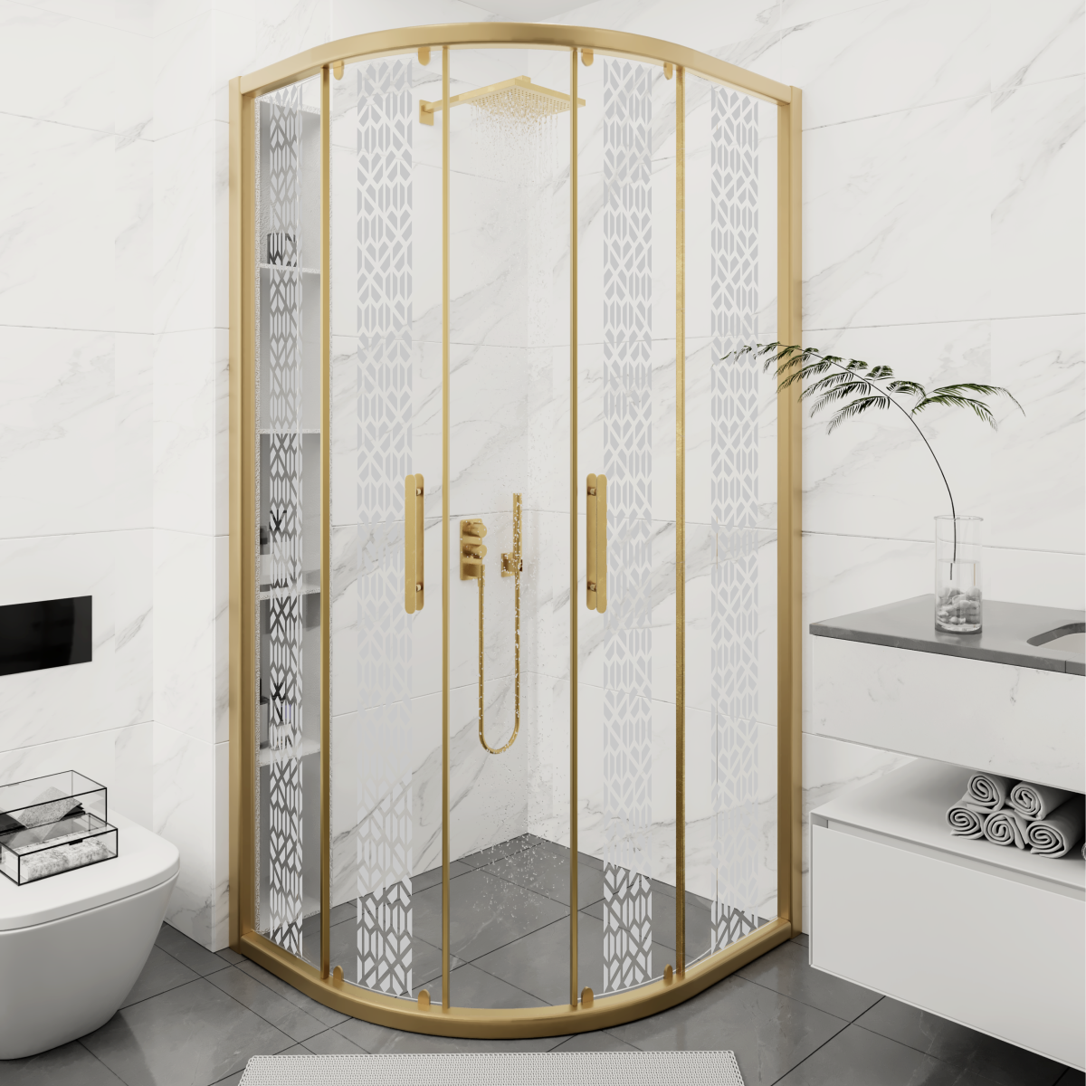 PANEWA 6 MM SÜPERLÜKS PNW125 KUMLAMA DESENLİ OVAL DUŞAKABİN H:190 120x120 - Gold