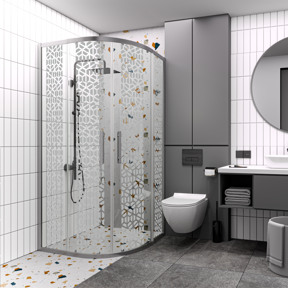 PANEWA 6 MM PRATİCO PNW125 KUMLAMA DESENLİ OVAL DUŞAKABİN H:180 90x90 - Parlak