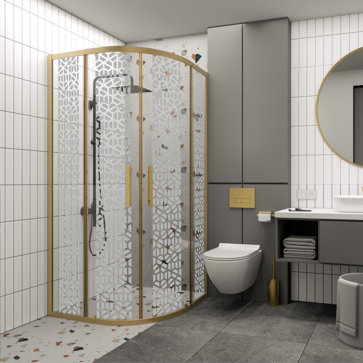 PANEWA 6 MM PRATİCO PNW125 KUMLAMA DESENLİ OVAL DUŞAKABİN H:180 90x90 - Gold