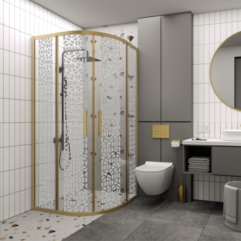 PANEWA 6 MM PRATİCO PNW125 KUMLAMA DESENLİ OVAL DUŞAKABİN H:180 90x90 - Gold