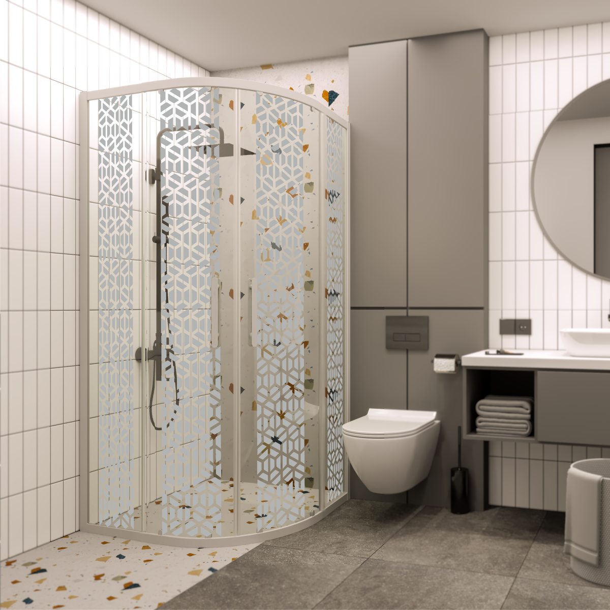 PANEWA 6 MM PRATİCO PNW125 KUMLAMA DESENLİ OVAL DUŞAKABİN H:180 90x90 - Beyaz