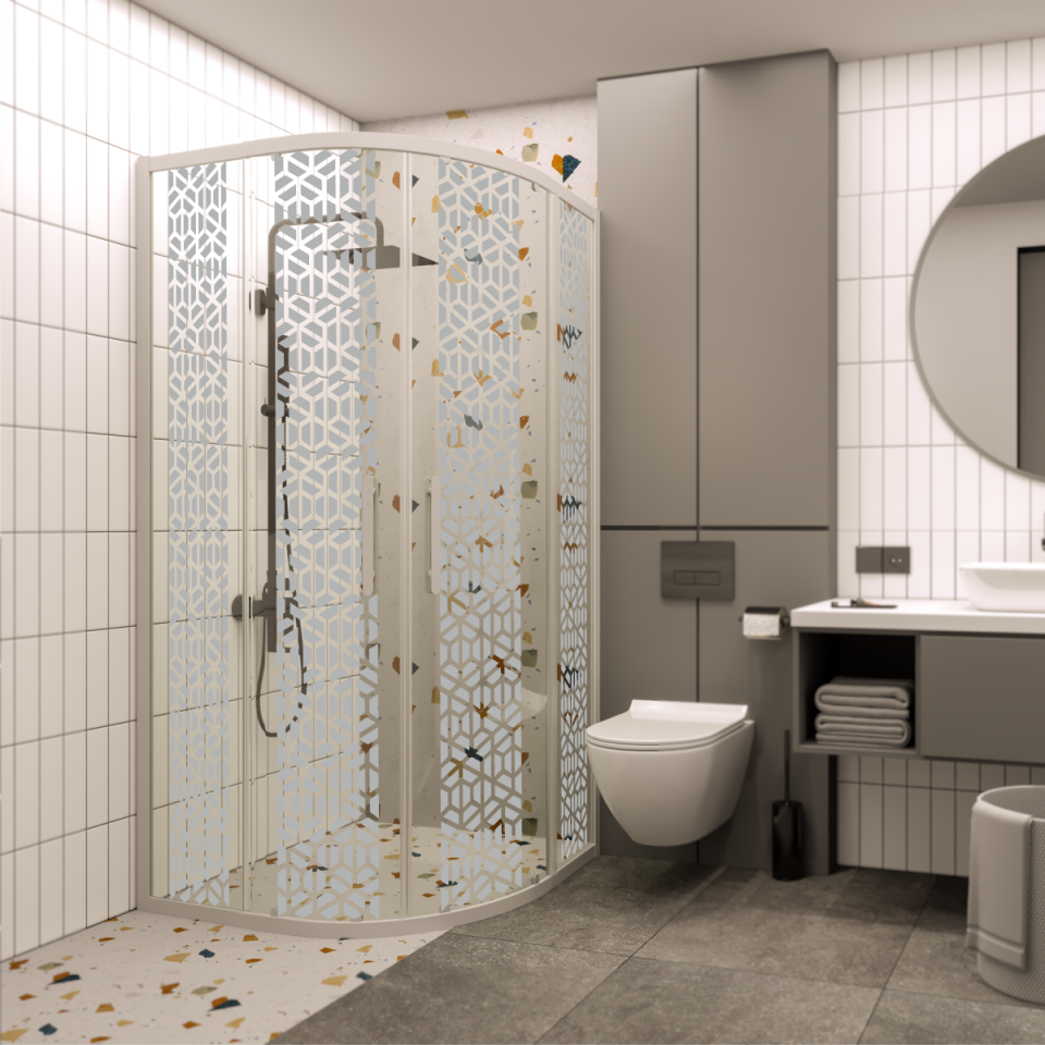 PANEWA 6 MM PRATİCO PNW125 KUMLAMA DESENLİ OVAL DUŞAKABİN H:180 110x110 - Beyaz