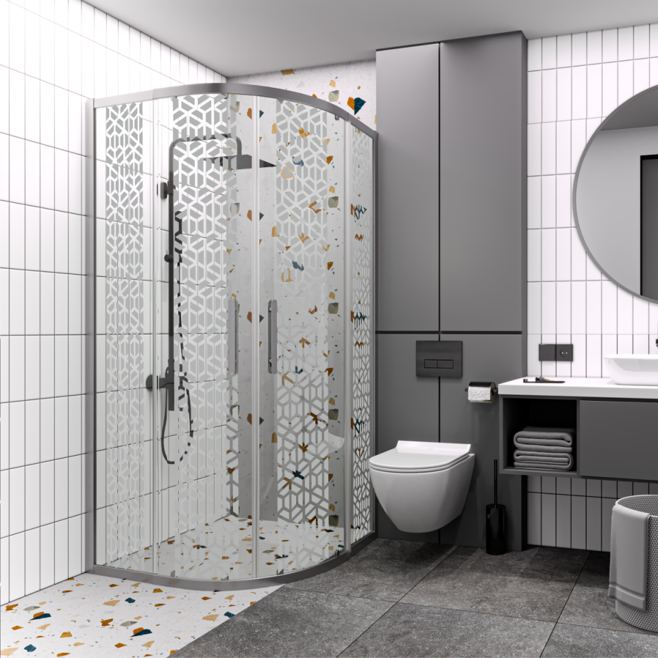 PANEWA 6 MM PRATİCO PNW125 KUMLAMA DESENLİ OVAL DUŞAKABİN H:180 120x120 - Parlak