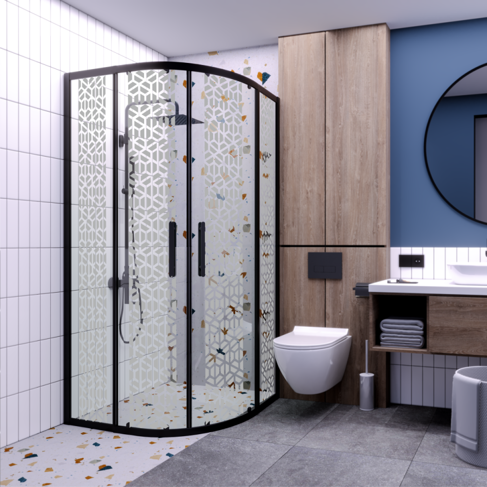 PANEWA 6 MM PRATİCO PNW125 KUMLAMA DESENLİ OVAL DUŞAKABİN H:180 120x120 - Siyah