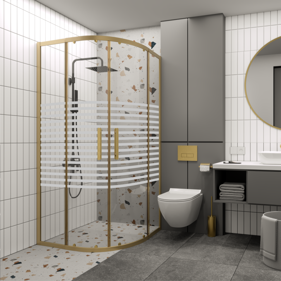 PANEWA 6 MM PRATİCO PNW126 KUMLAMA DESENLİ OVAL DUŞAKABİN H:180 90x90 - Gold