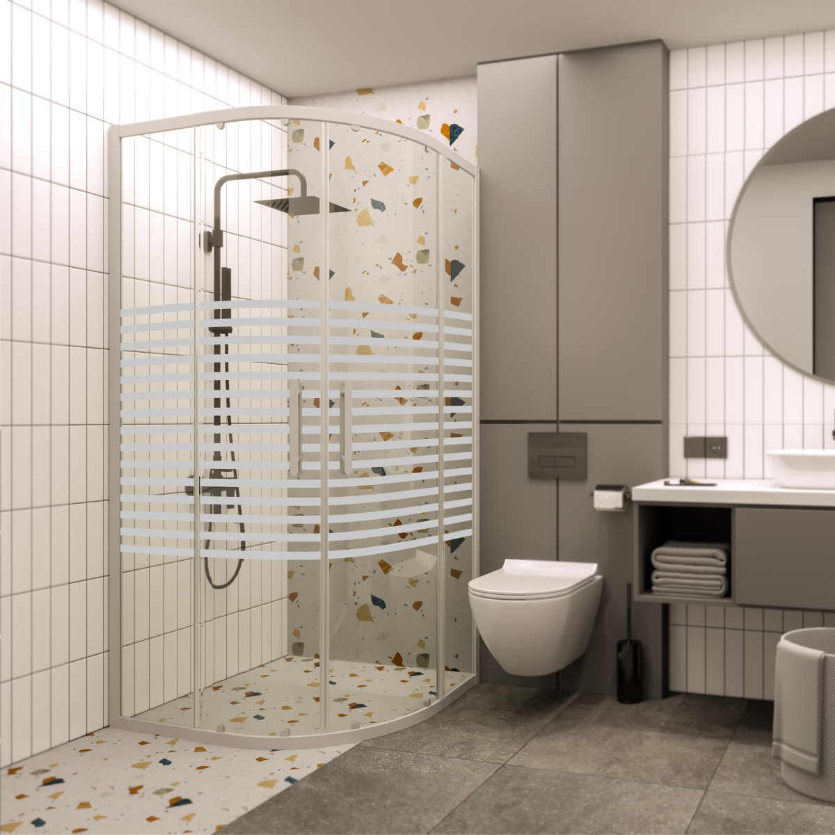PANEWA 6 MM PRATİCO PNW126 KUMLAMA DESENLİ OVAL DUŞAKABİN H:180 90x90 - Beyaz