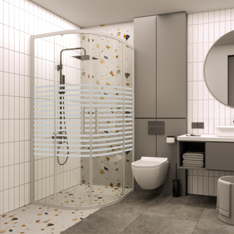 PANEWA 6 MM PRATİCO PNW126 KUMLAMA DESENLİ OVAL DUŞAKABİN H:180 90x90 - Beyaz