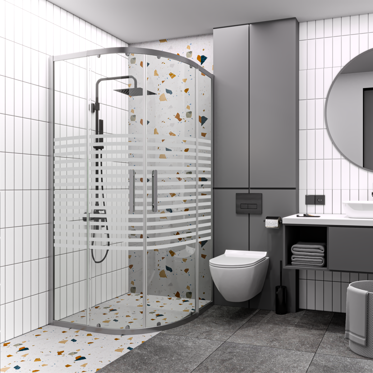 PANEWA 6 MM PRATİCO PNW126 KUMLAMA DESENLİ OVAL DUŞAKABİN H:180 100x100 - Parlak