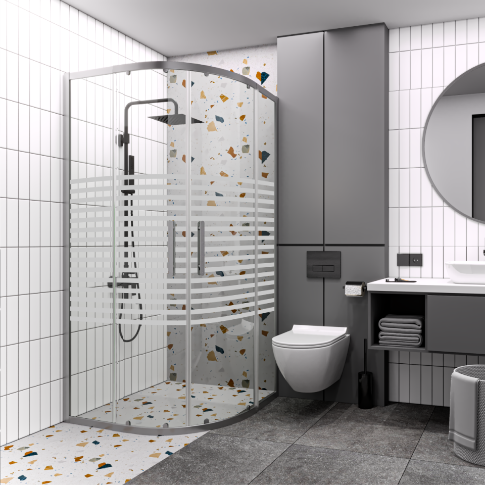 PANEWA 6 MM PRATİCO PNW126 KUMLAMA DESENLİ OVAL DUŞAKABİN H:180 100x100 - Parlak