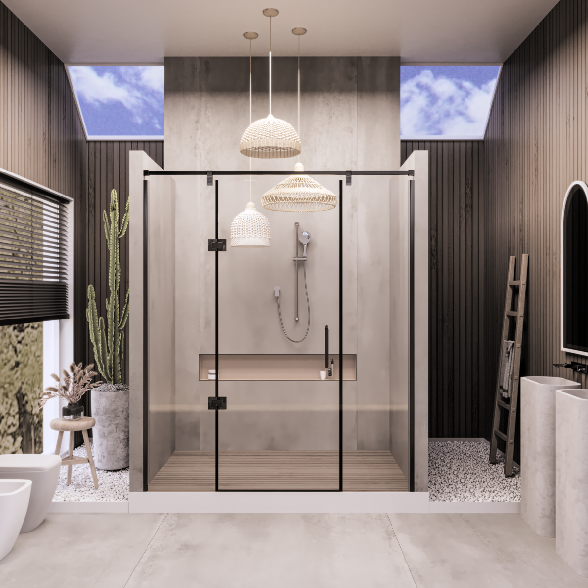 PANEWA 8 MM MENTEŞELİ PARADUŞ SİSTEM KAPI GİRİŞ  2 SABİT 1 ÇALIŞIR DUŞAKABİN H:190 140-149 ARASI - Siyah