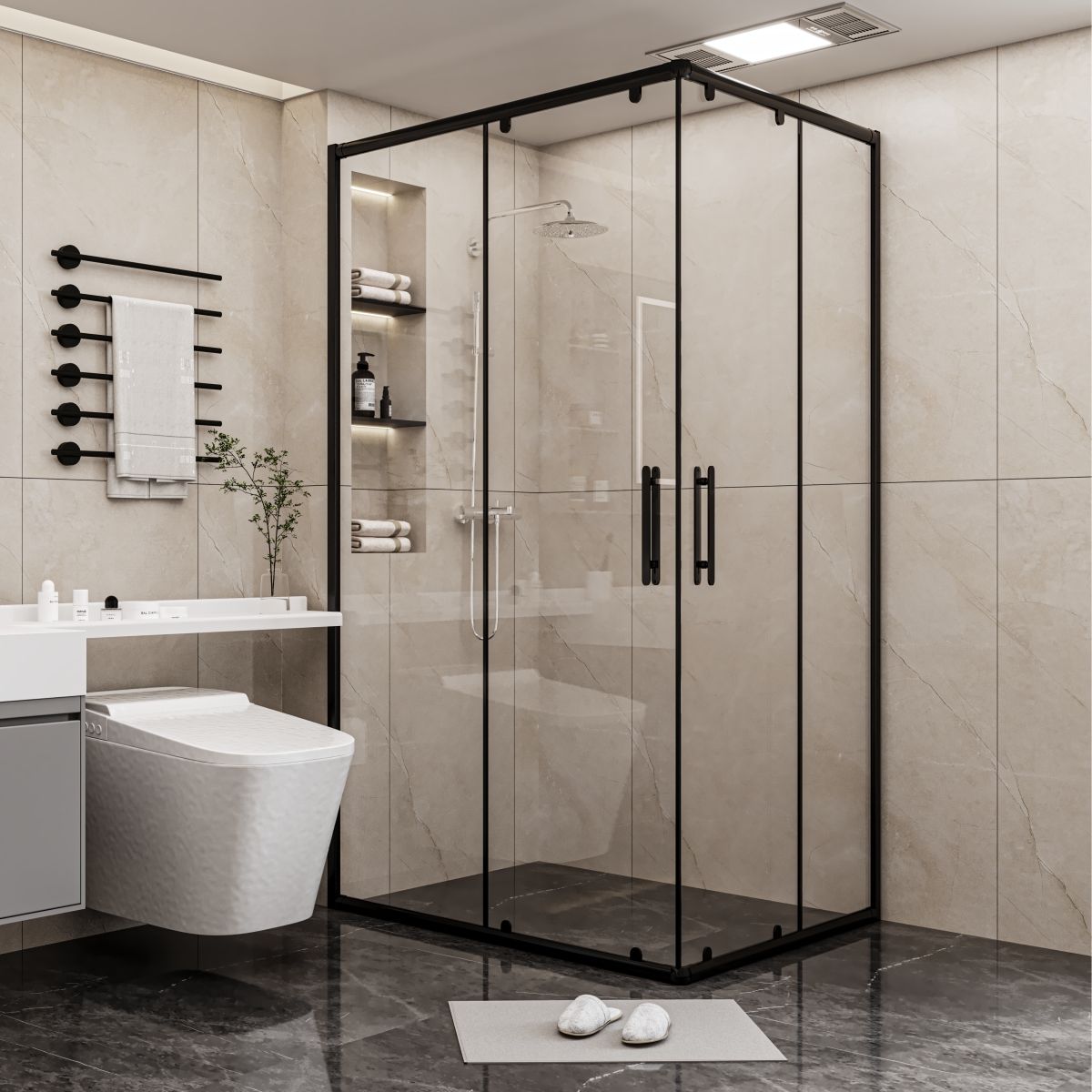 PANEWA 6 MM SÜPERLÜKS ŞEFFAF KÖŞE GİRİŞLİ DUŞAKABİN H:180 90x90 - Siyah