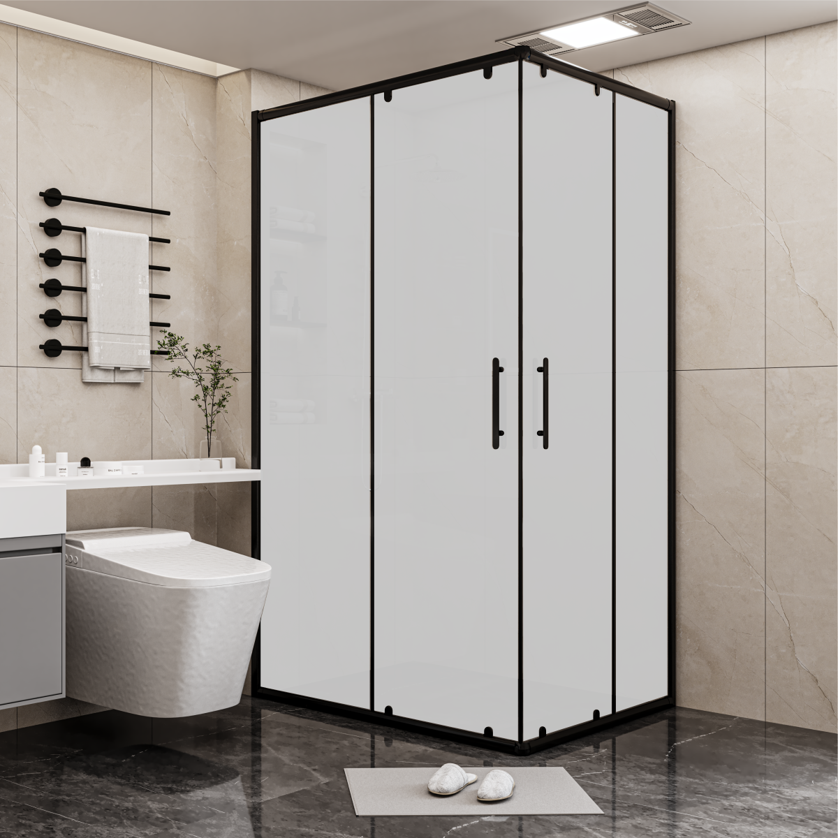 PANEWA 6 MM SÜPERLÜKS BUZLU KÖŞE GİRİŞLİ DUŞAKABİN H:180 90x90 - Siyah
