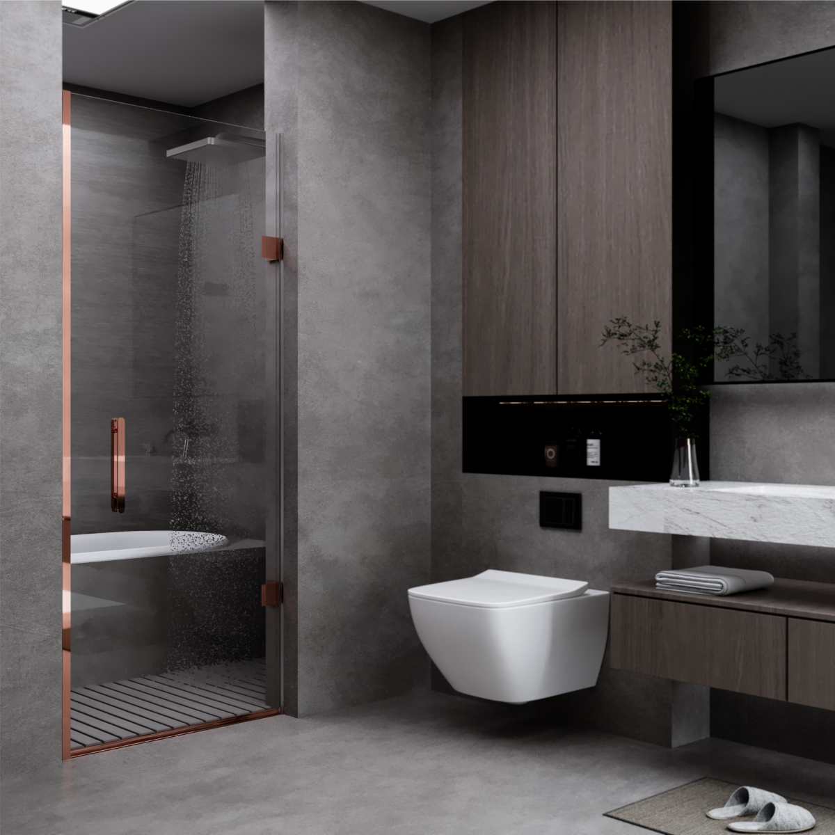 PANEWA 8 MM MENTEŞELİ PARADUŞ SİSTEM KAPI GİRİŞ TEK AÇILIR DUŞAKABİN H:190 60-69 ARASI  - Rose