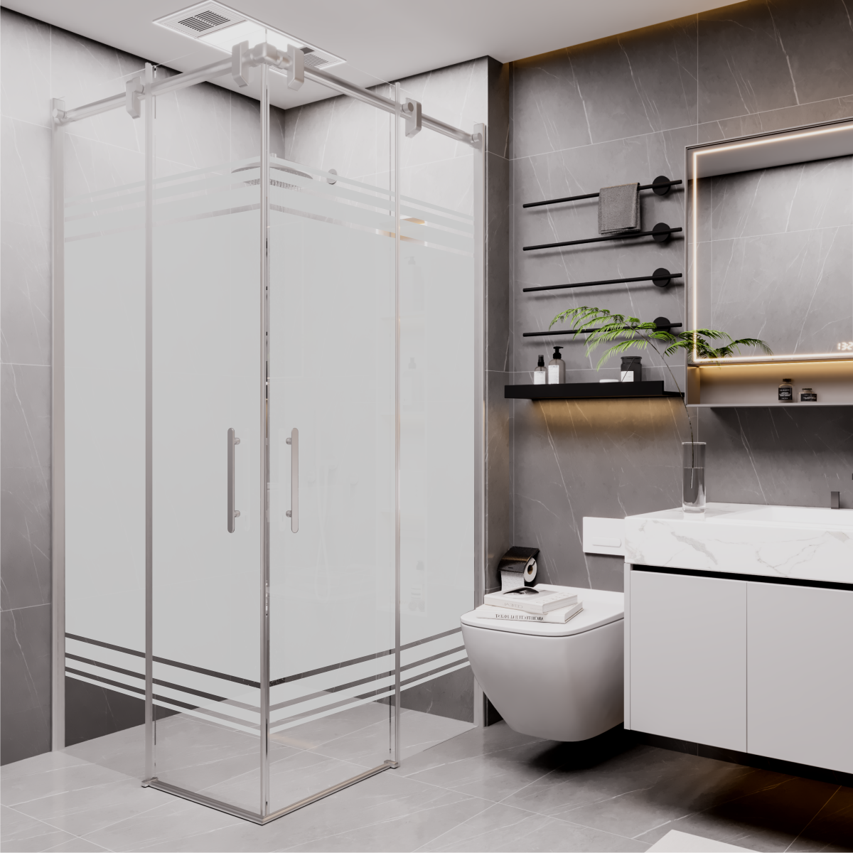 PANEWA 6 MM BORU SİSTEM NOVA PNW28 KUMLAMA DESENLİ KÖŞE GİRİŞLİ DUŞAKABİN H:190 100x100 - Parlak