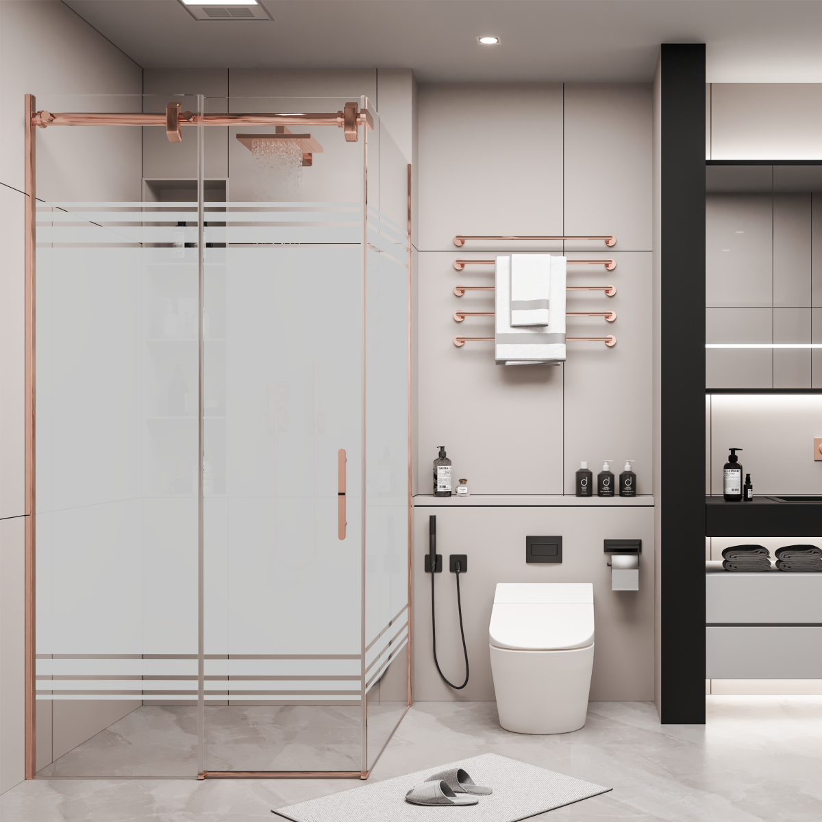 PANEWA 6 MM BORU SİSTEM NOVA PNW28 KUMLAMA DESENLİ KÖŞE GİRİŞLİ DUŞAKABİN H:190 100x100 - Rose