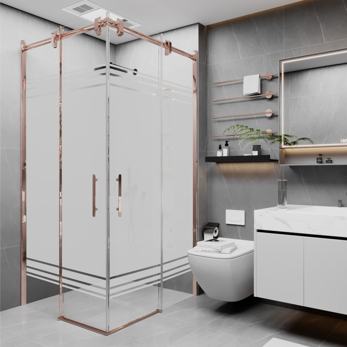 PANEWA 6 MM BORU SİSTEM NOVA PNW28 KUMLAMA DESENLİ KÖŞE GİRİŞLİ DUŞAKABİN H:190 120x120 - Rose