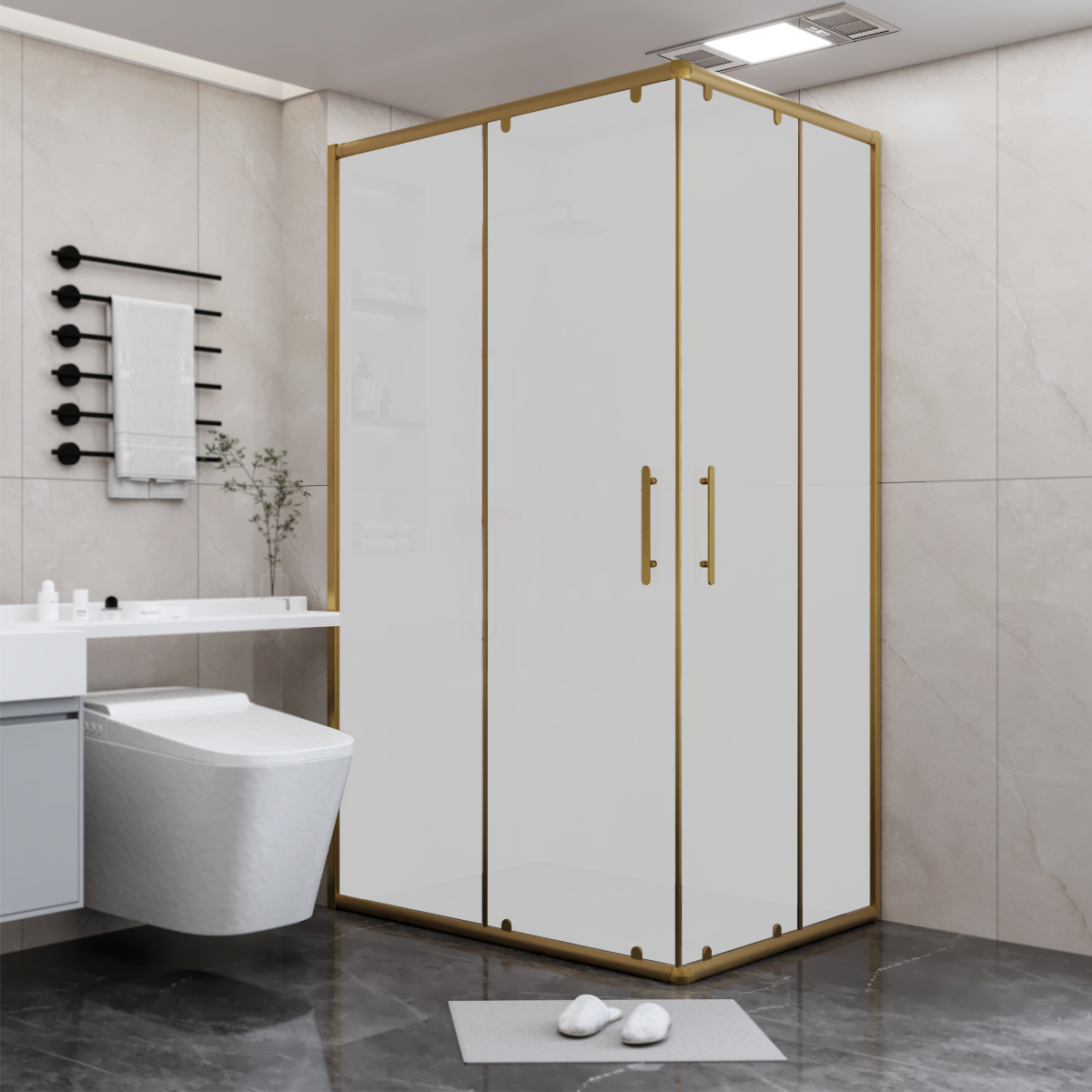 PANEWA 6 MM SÜPERLÜKS BUZLU KÖŞE GİRİŞLİ DUŞAKABİN H:190 100x100 - Gold