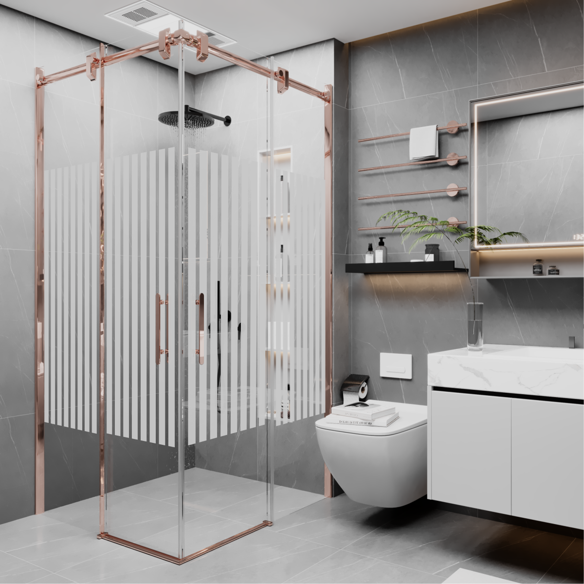 PANEWA 6 MM BORU SİSTEM NOVA PNW81 KUMLAMA DESENLİ KÖŞE GİRİŞLİ DUŞAKABİN H:190 90x90 - Rose