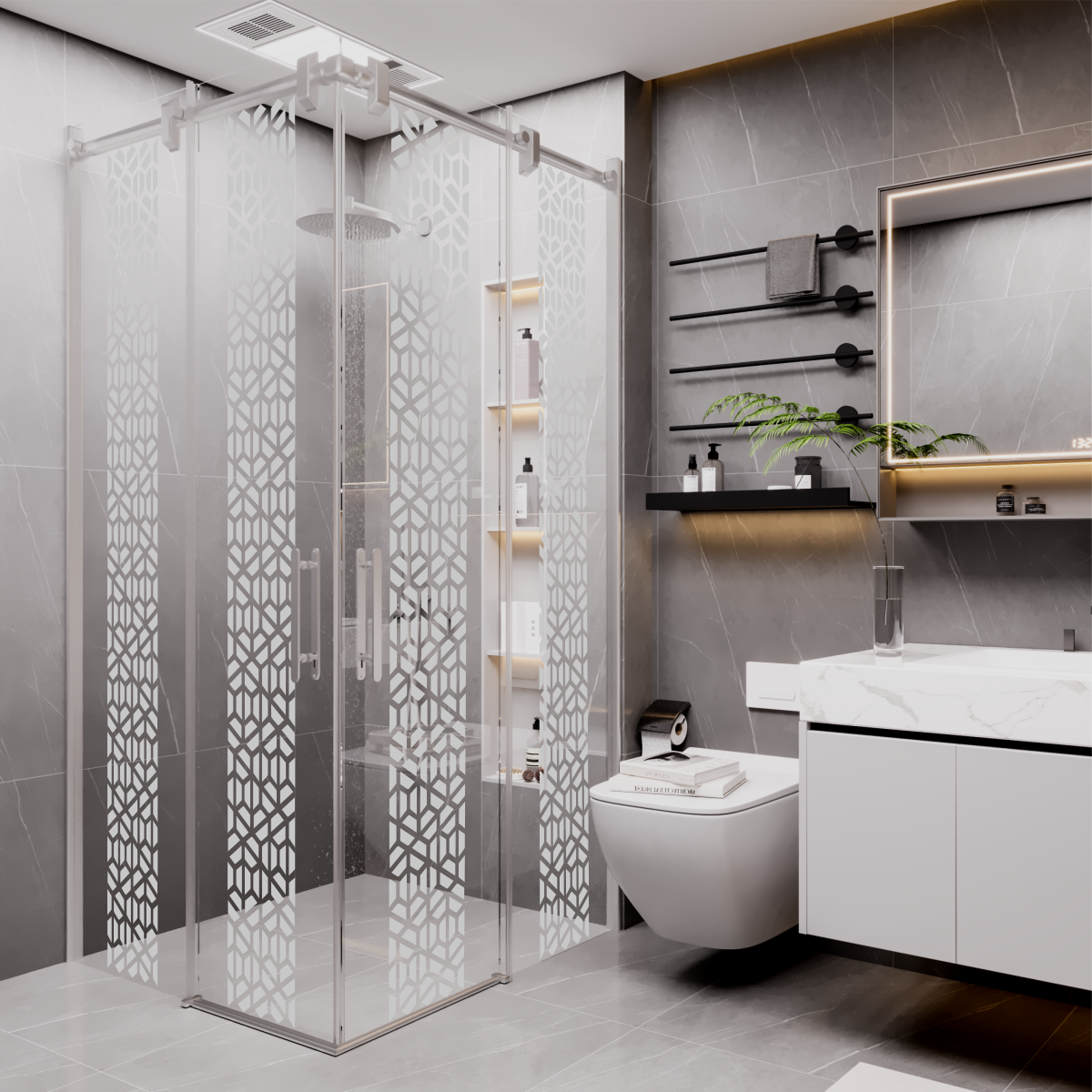 PANEWA 6 MM BORU SİSTEM NOVA PNW125 KUMLAMA DESENLİ KÖŞE GİRİŞLİ DUŞAKABİN H:190 120x120 - Parlak