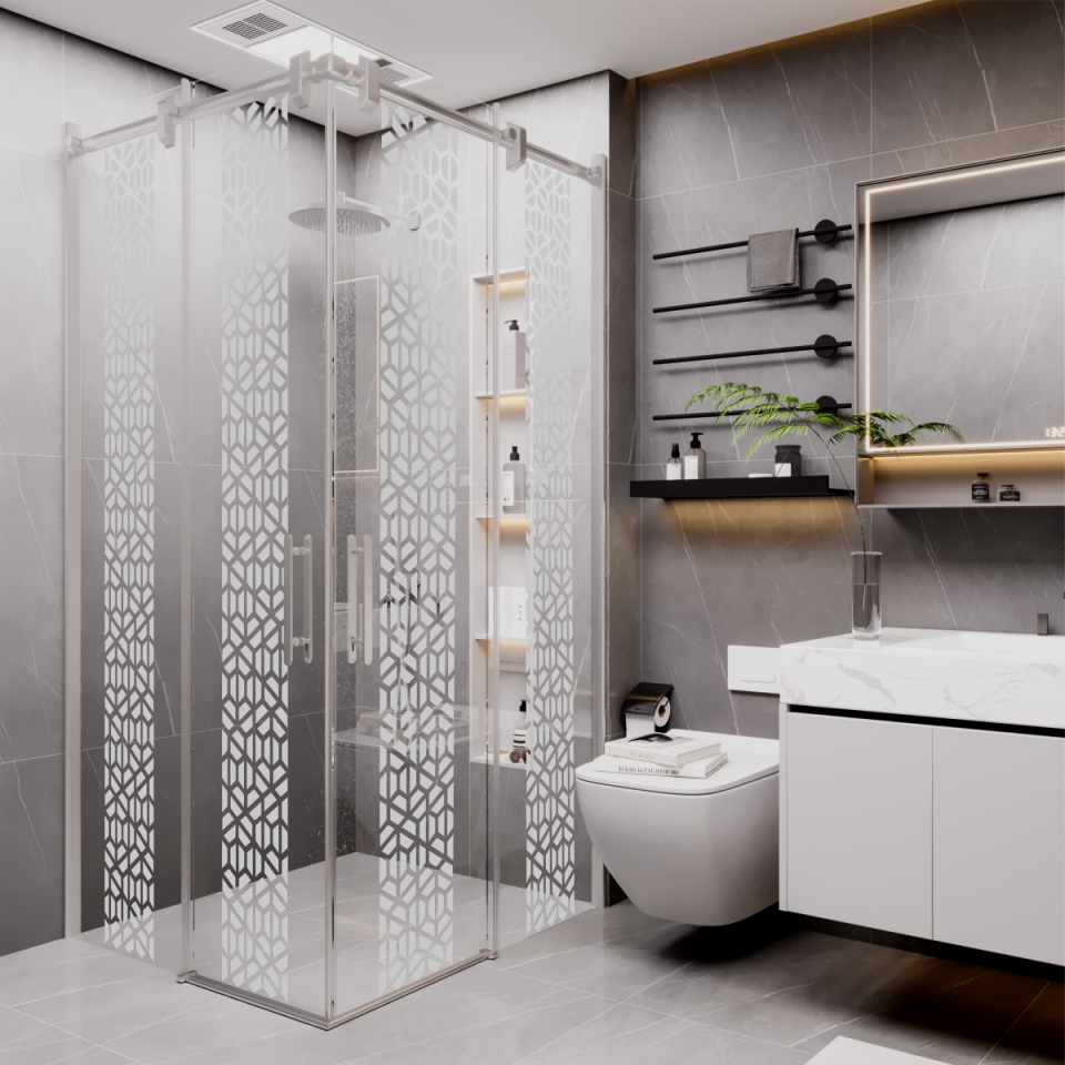 PANEWA 6 MM BORU SİSTEM NOVA PNW125 KUMLAMA DESENLİ KÖŞE GİRİŞLİ DUŞAKABİN H:190 120x120 - Parlak