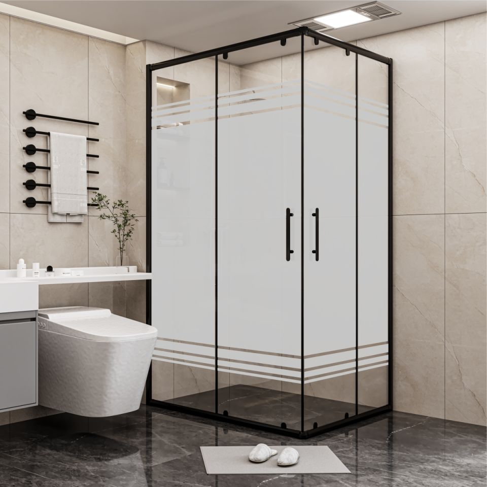 PANEWA 6 MM SÜPERLÜKS PNW28 KUMLAMA DESENLİ KÖŞE GİRİŞLİ DUŞAKABİN H:180 100x100 - Siyah