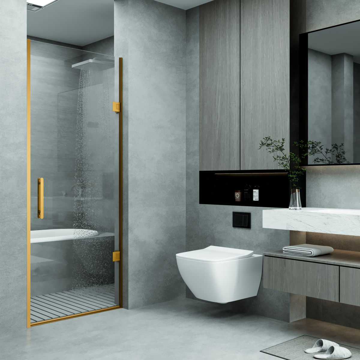 PANEWA 6 MM MENTEŞELİ PARADUŞ SİSTEM KAPI GİRİŞ TEK AÇILIR DUŞAKABİN H:200 60-69 ARASI  - Gold