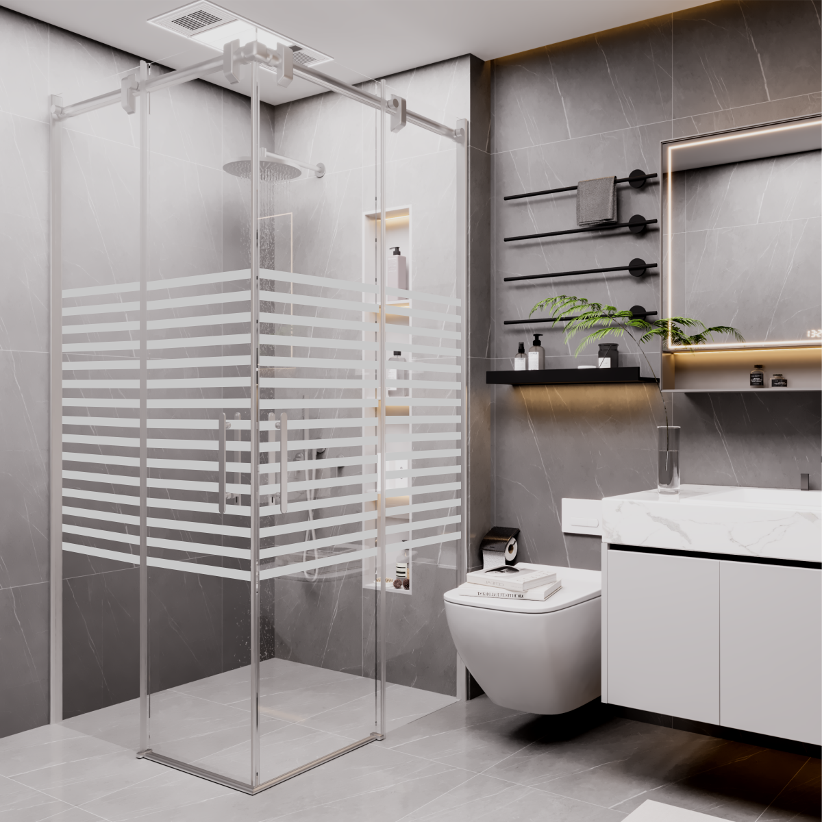 PANEWA 6 MM BORU SİSTEM NOVA PNW126 KUMLAMA DESENLİ KÖŞE GİRİŞLİ DUŞAKABİN H:190 90x90 - Parlak