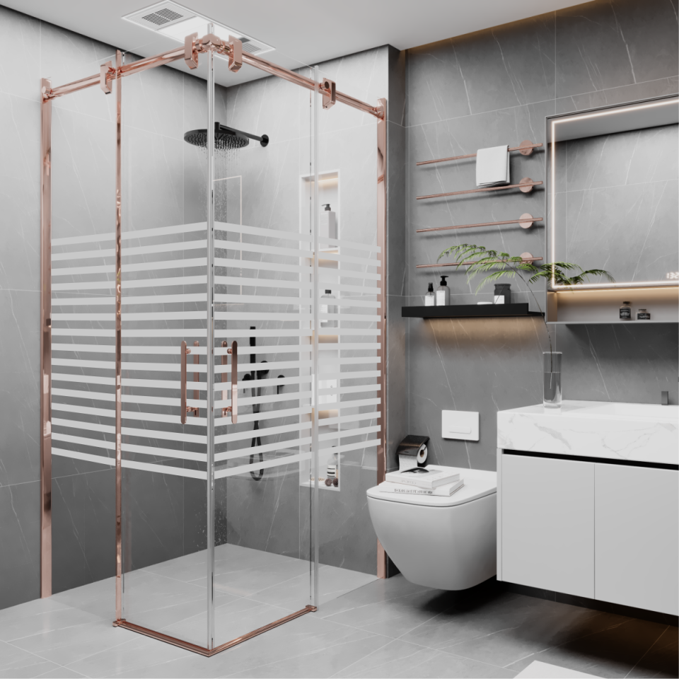 PANEWA 6 MM BORU SİSTEM NOVA PNW126 KUMLAMA DESENLİ KÖŞE GİRİŞLİ DUŞAKABİN H:190 90x90 - Rose