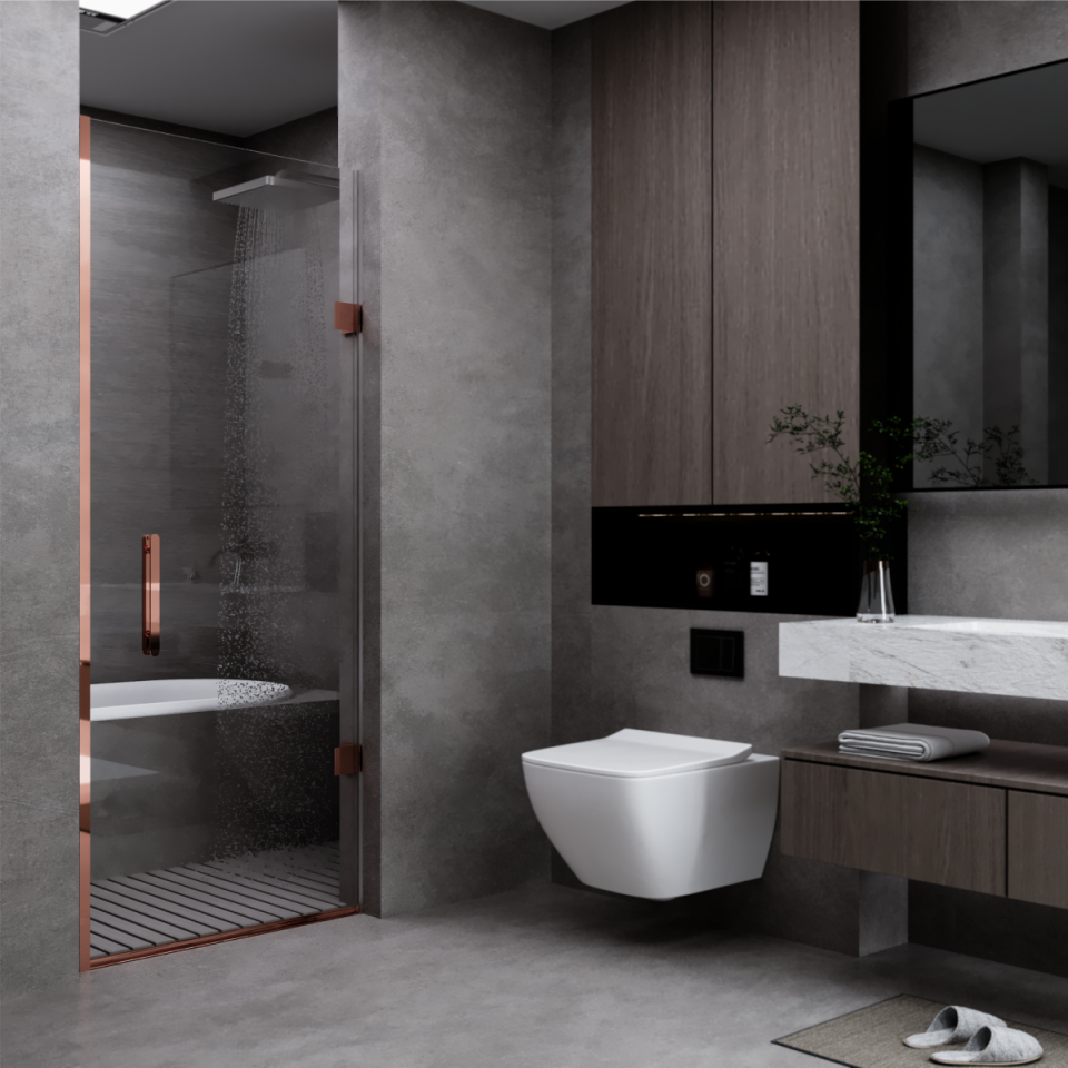 PANEWA 6 MM MENTEŞELİ PARADUŞ SİSTEM KAPI GİRİŞ TEK AÇILIR DUŞAKABİN H:190 60-69 ARASI  - Rose
