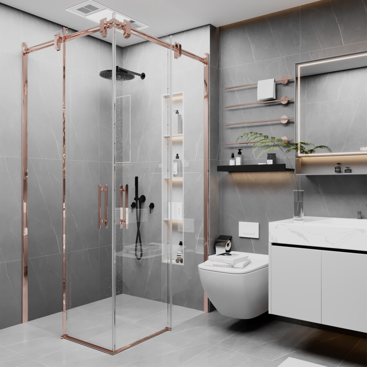 PANEWA 6 MM BORU SİSTEM NOVA ŞEFFAF KÖŞE GİRİŞLİ DUŞAKABİN H:190 120x120 - Rose